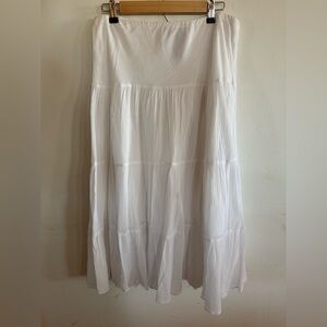 Chaps Women’s M White Gauze Tiered Midi Skirt Beach Prairie Summer Party